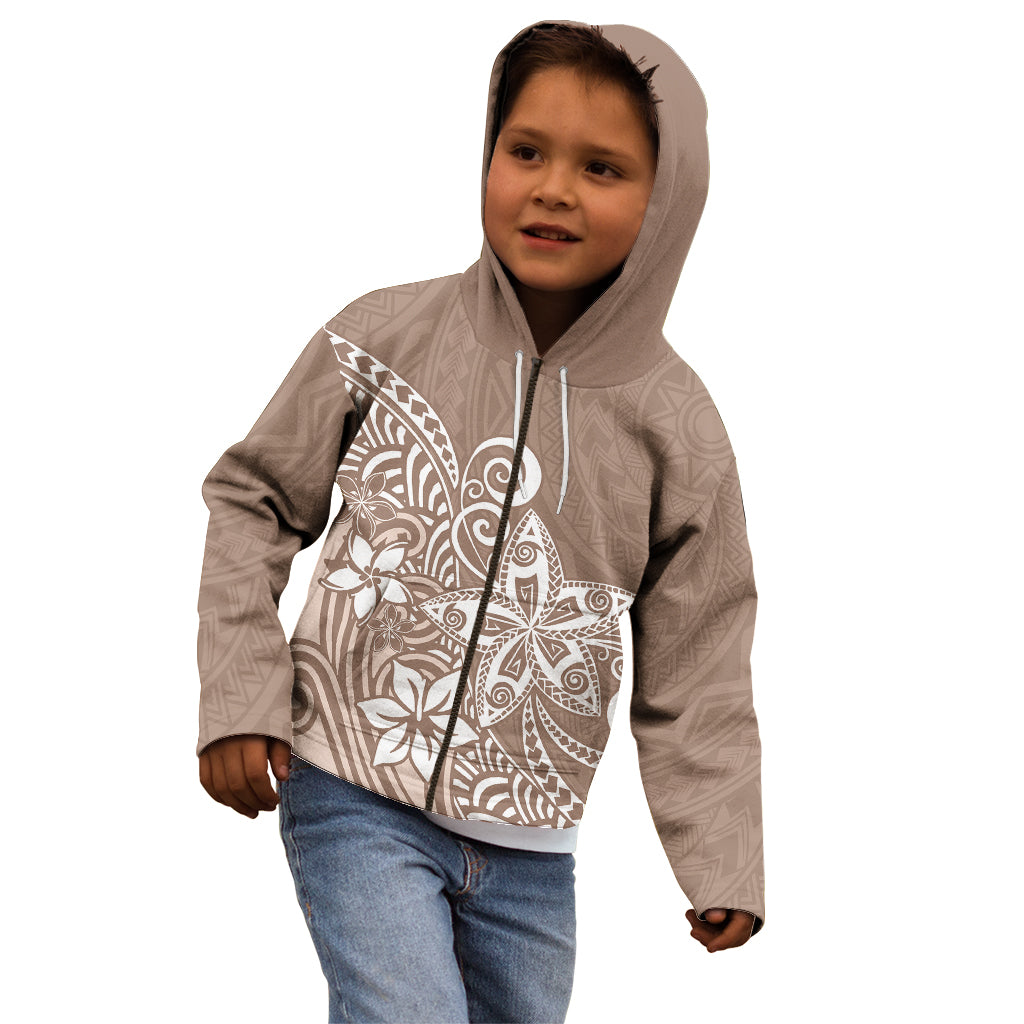 Polynesia Kid Hoodie Plumeria Beige Curves - Wonder Print Shop