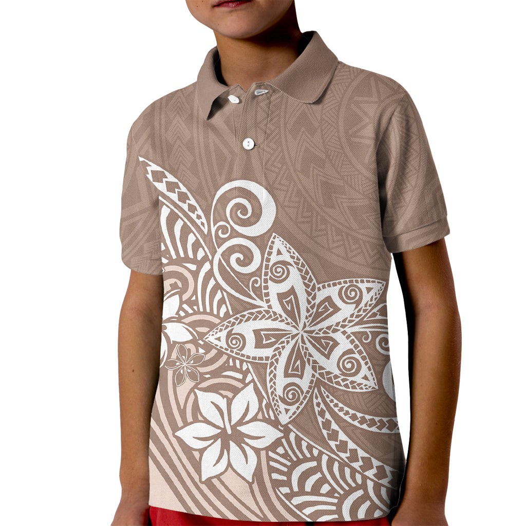 Polynesia Kid Polo Shirt Plumeria Beige Curves - Wonder Print Shop
