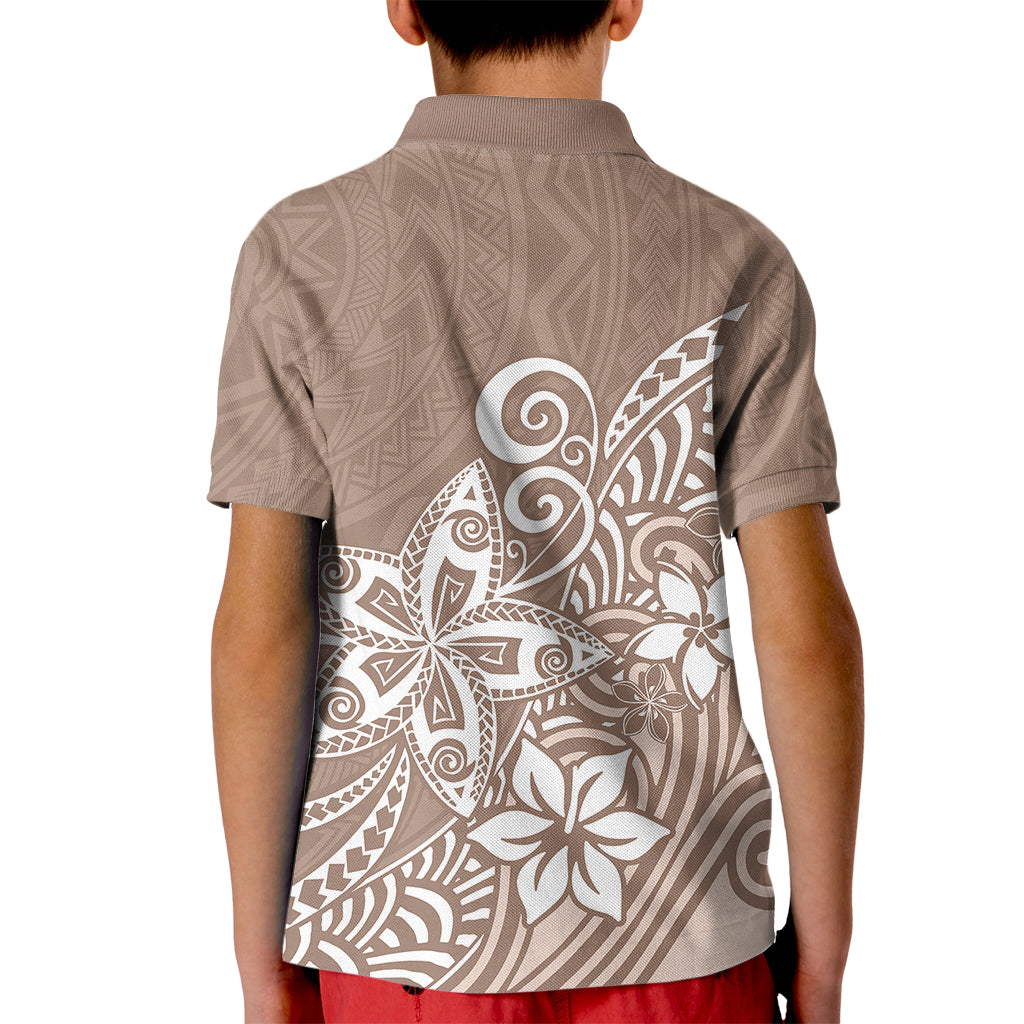 Polynesia Kid Polo Shirt Plumeria Beige Curves - Wonder Print Shop
