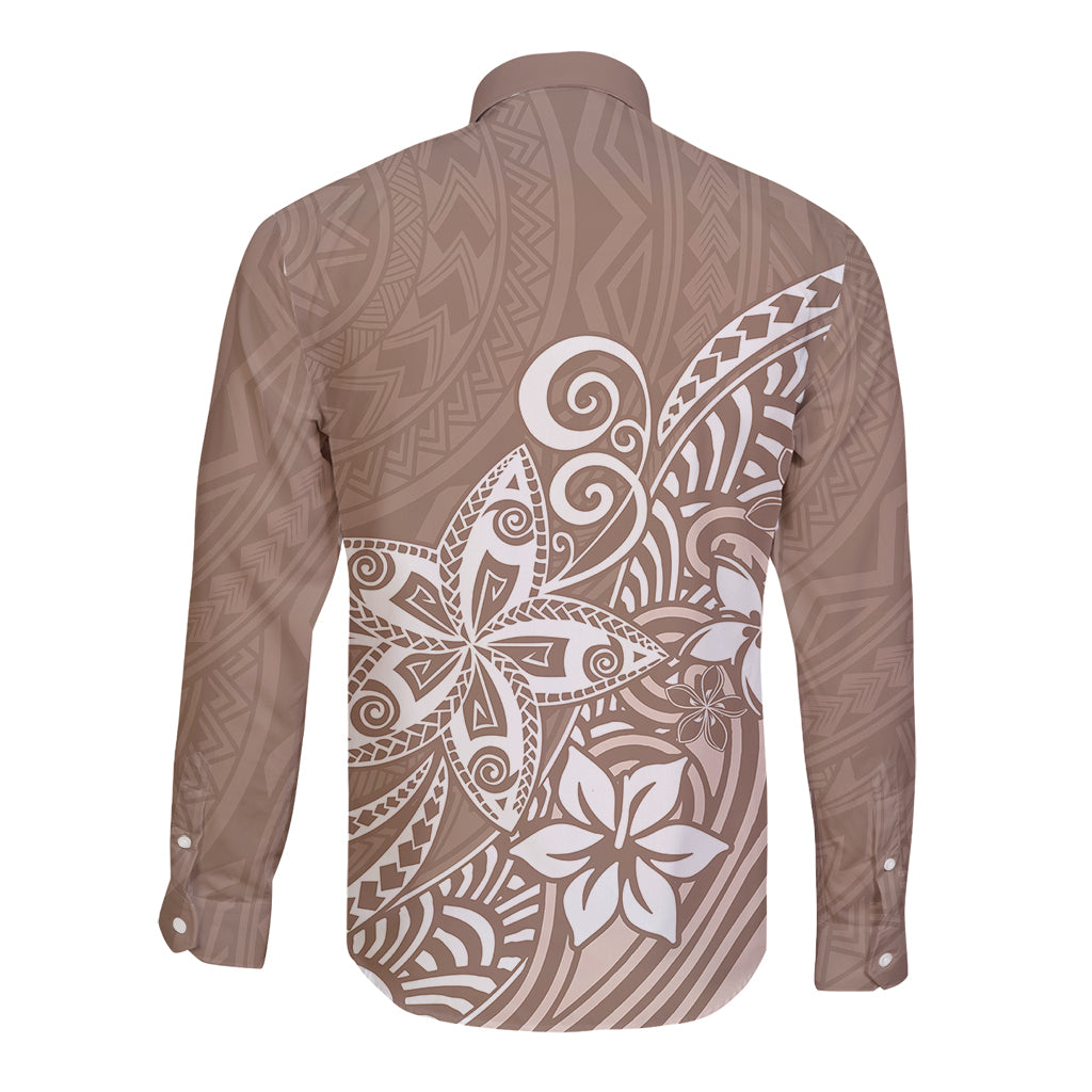 Polynesia Long Sleeve Button Shirt Plumeria Beige Curves - Wonder Print Shop
