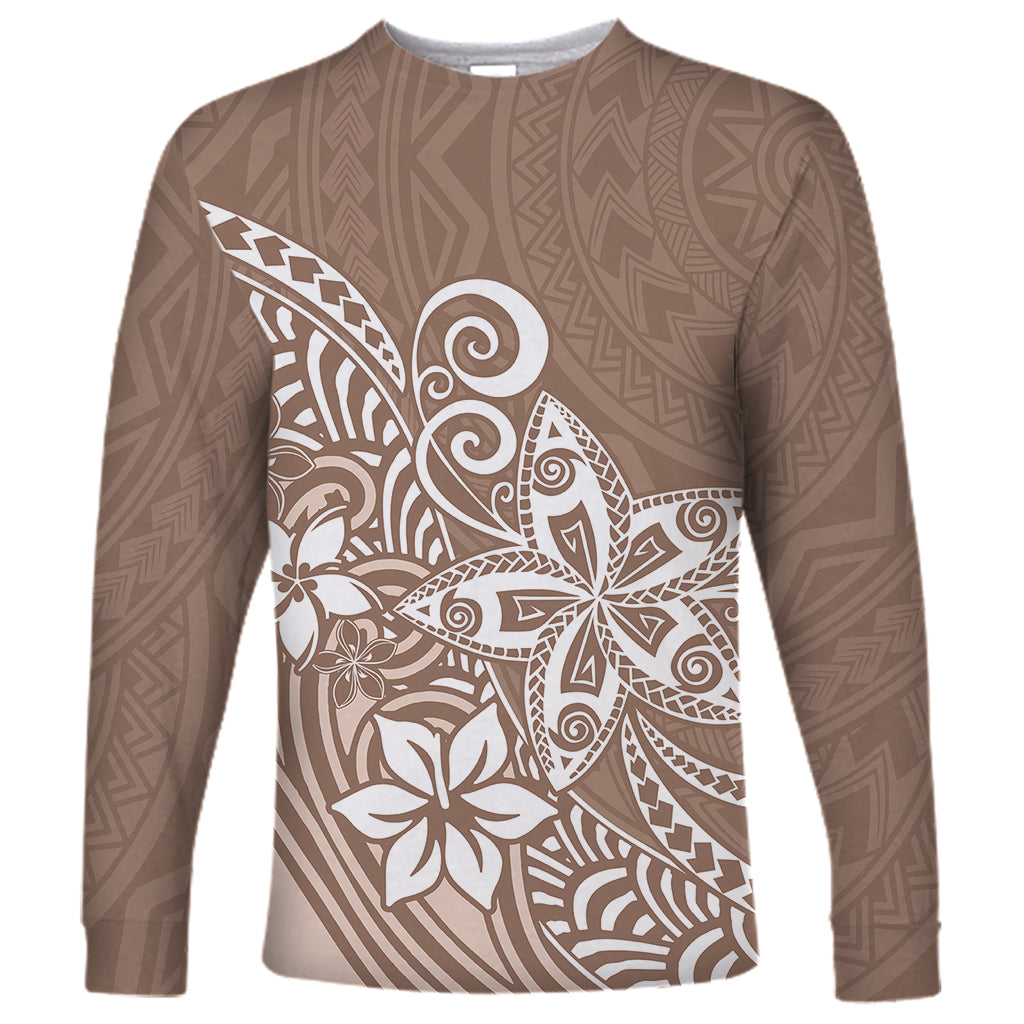 Polynesia Long Sleeve Shirt Plumeria Beige Curves - Wonder Print Shop