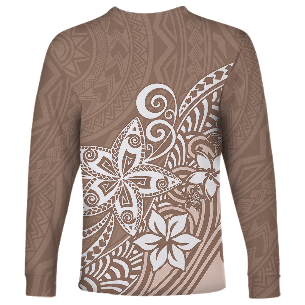 Polynesia Long Sleeve Shirt Plumeria Beige Curves - Wonder Print Shop