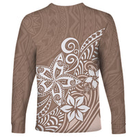 Polynesia Long Sleeve Shirt Plumeria Beige Curves - Wonder Print Shop