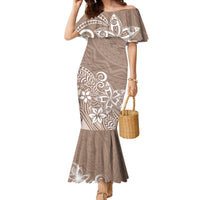 Polynesia Mermaid Dress Plumeria Beige Curves - Wonder Print Shop