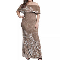Polynesia Off Shoulder Maxi Dress Plumeria Beige Curves - Wonder Print Shop