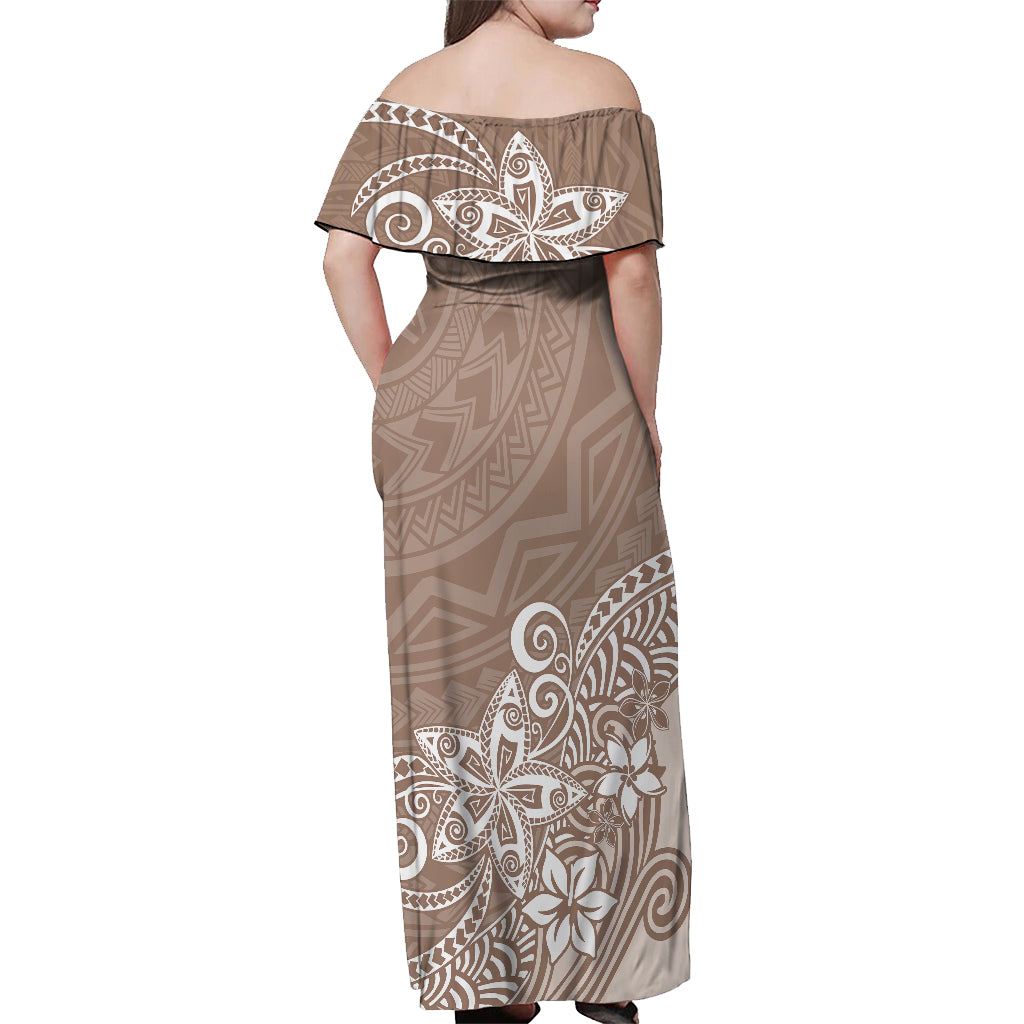 Polynesia Off Shoulder Maxi Dress Plumeria Beige Curves - Wonder Print Shop