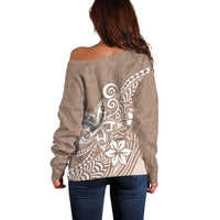 Polynesia Off Shoulder Sweater Plumeria Beige Curves - Wonder Print Shop