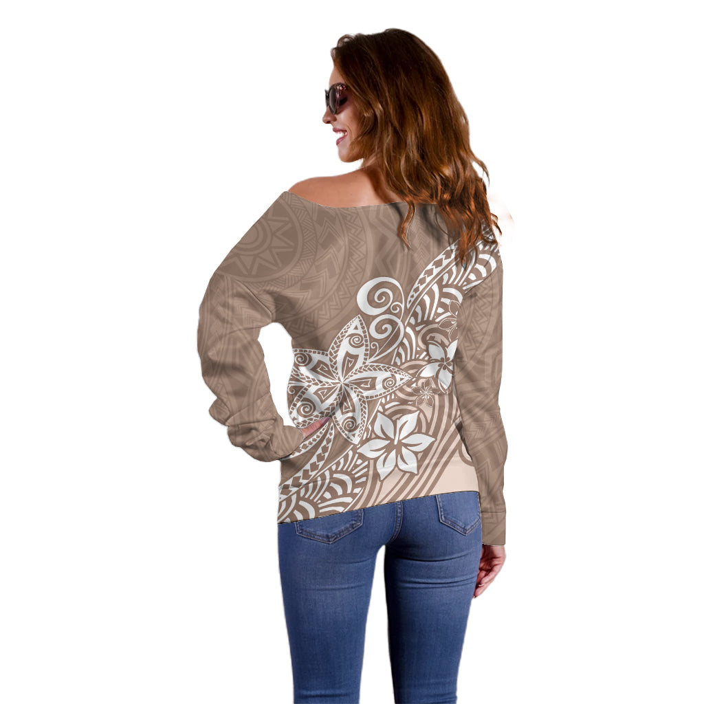 Polynesia Off Shoulder Sweater Plumeria Beige Curves - Wonder Print Shop