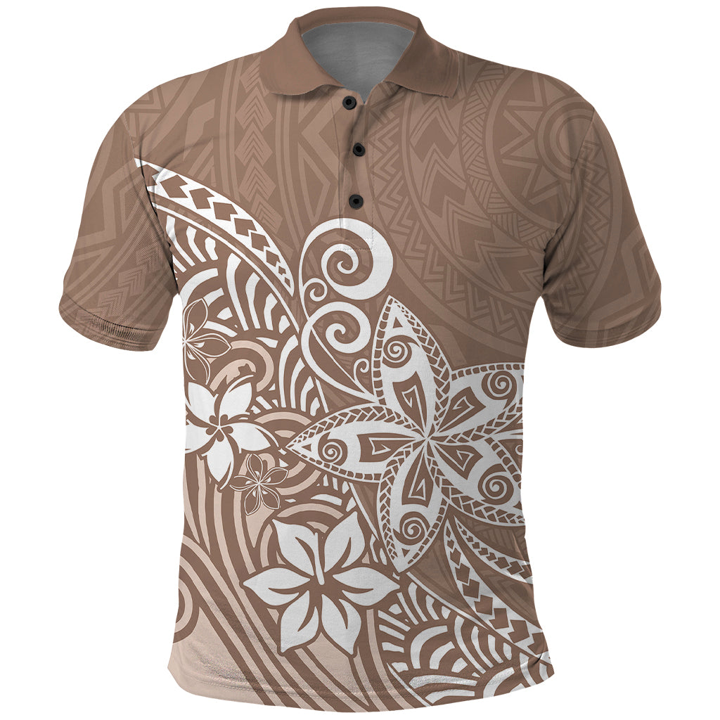 Polynesia Polo Shirt Plumeria Beige Curves - Wonder Print Shop