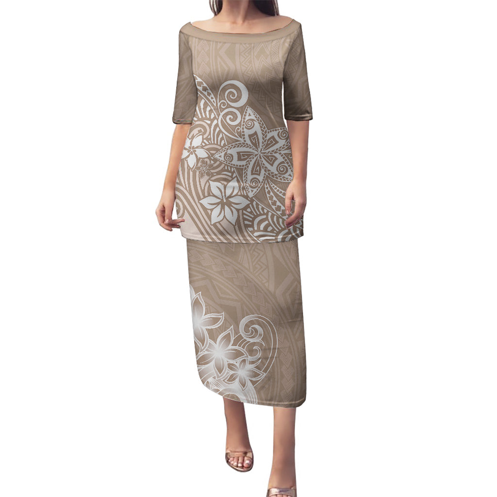 Polynesia Puletasi Plumeria Beige Curves - Wonder Print Shop