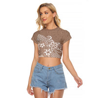 Polynesia Raglan Cropped T Shirt Plumeria Beige Curves - Wonder Print Shop