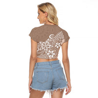 Polynesia Raglan Cropped T Shirt Plumeria Beige Curves - Wonder Print Shop