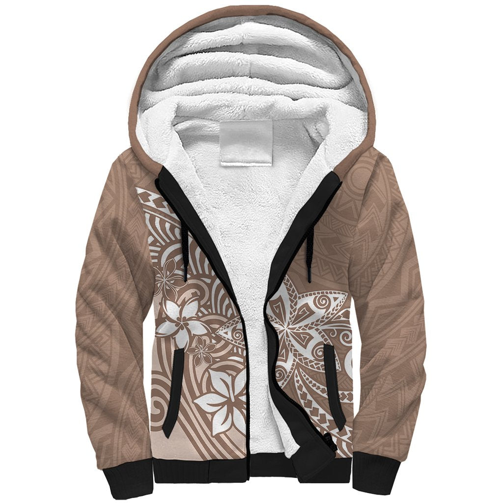 Polynesia Sherpa Hoodie Plumeria Beige Curves - Wonder Print Shop