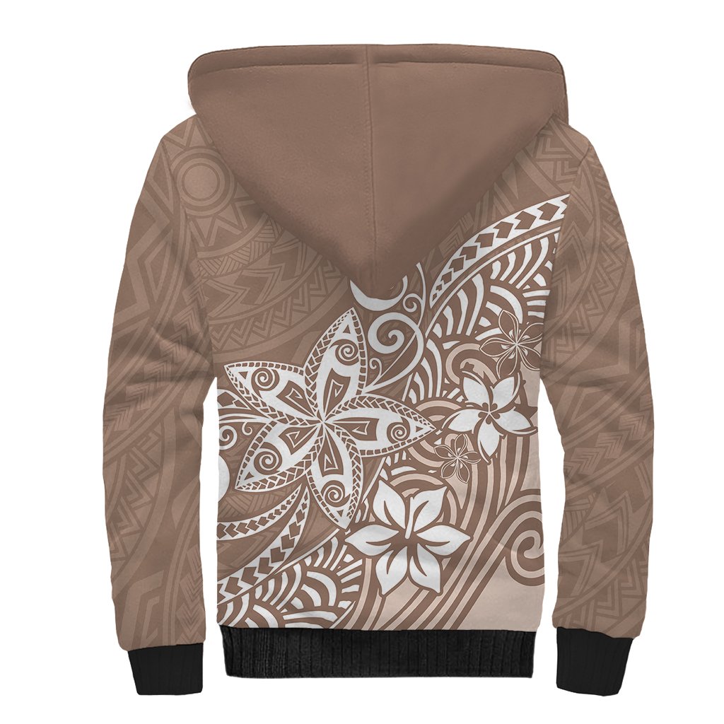 Polynesia Sherpa Hoodie Plumeria Beige Curves - Wonder Print Shop