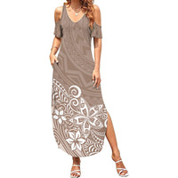 Polynesia Summer Maxi Dress Plumeria Beige Curves - Wonder Print Shop