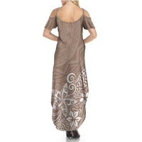 Polynesia Summer Maxi Dress Plumeria Beige Curves - Wonder Print Shop
