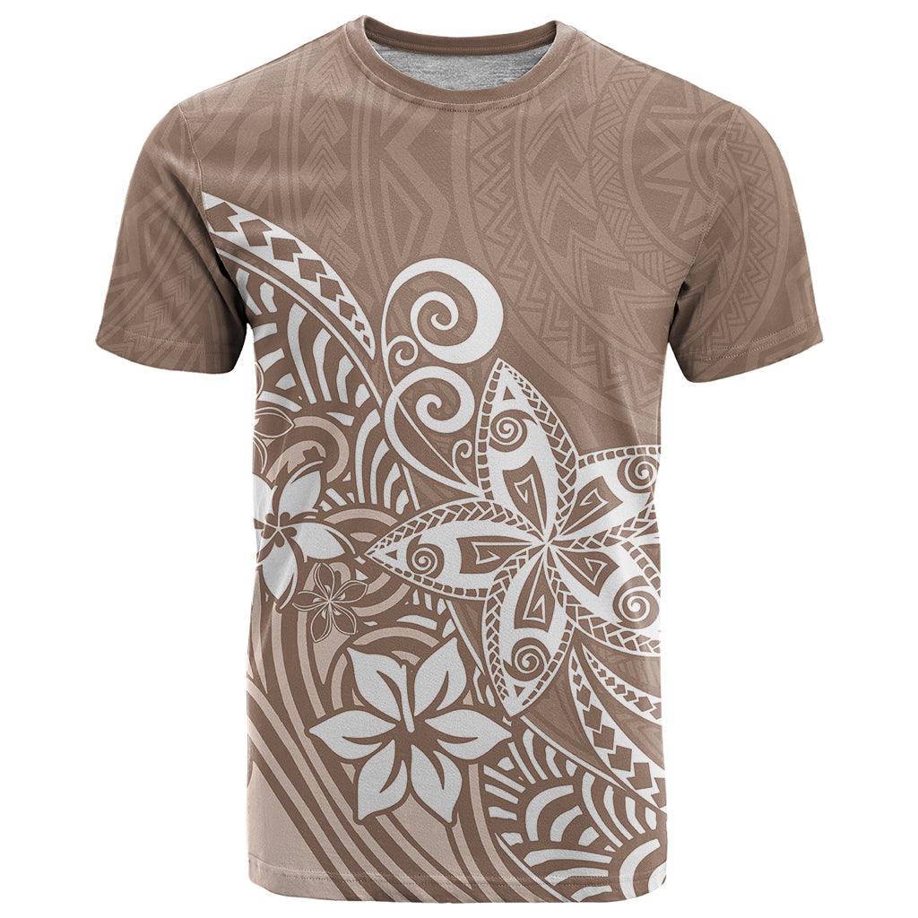 Polynesia T Shirt Plumeria Beige Curves - Wonder Print Shop