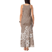 Polynesia Tank Maxi Dress Plumeria Beige Curves - Wonder Print Shop
