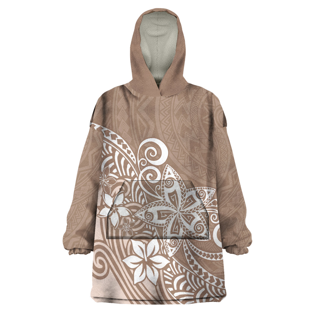 Polynesia Wearable Blanket Hoodie Plumeria Beige Curves - Wonder Print Shop