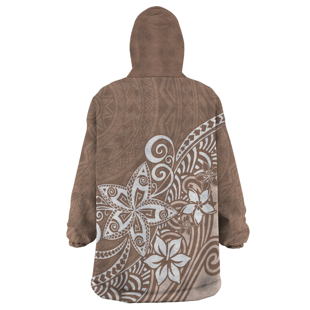 Polynesia Wearable Blanket Hoodie Plumeria Beige Curves - Wonder Print Shop