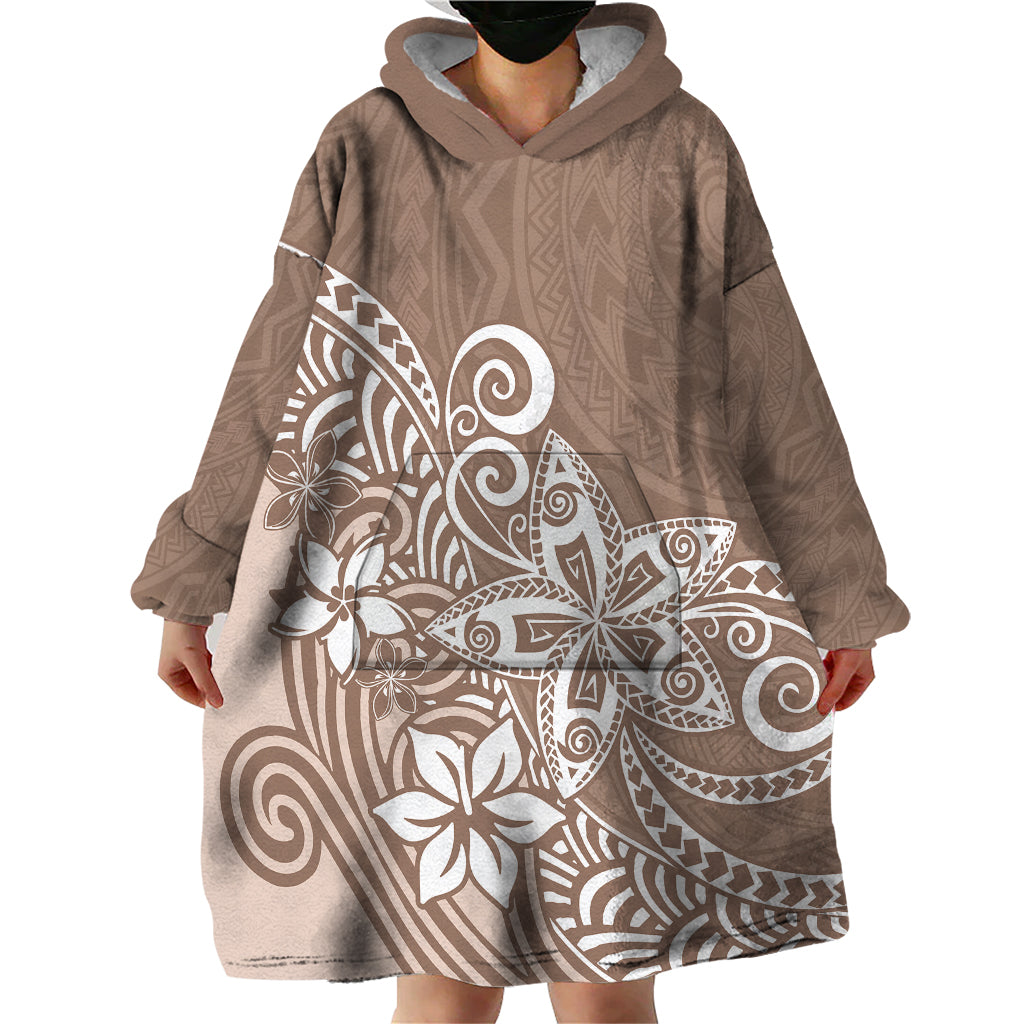 Polynesia Wearable Blanket Hoodie Plumeria Beige Curves - Wonder Print Shop