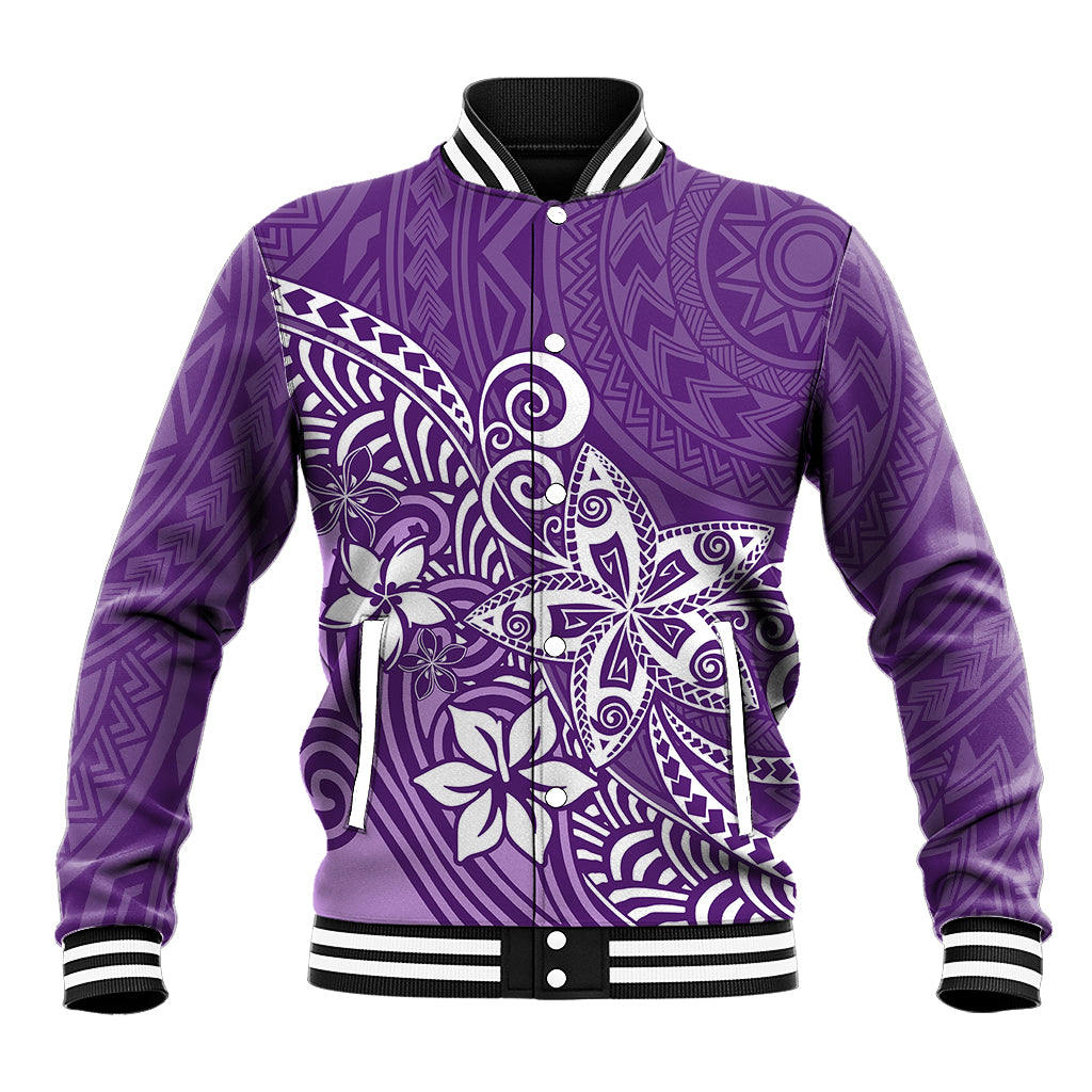 Polynesia Baseball Jacket Plumeria Purple Curves LT7 - Wonder Print Shop