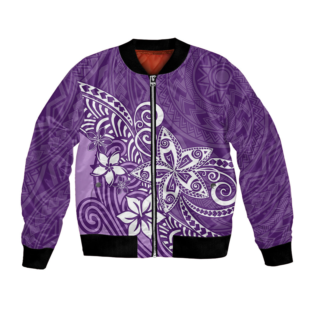 Polynesia Bomber Jacket Plumeria Purple Curves LT7 - Wonder Print Shop
