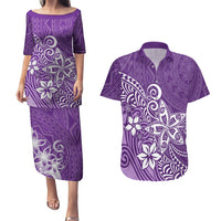 Polynesia Couples Matching Puletasi Dress and Hawaiian Shirt Plumeria Purple Curves LT7 - Wonder Print Shop