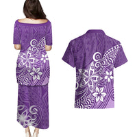Polynesia Couples Matching Puletasi Dress and Hawaiian Shirt Plumeria Purple Curves LT7 - Wonder Print Shop