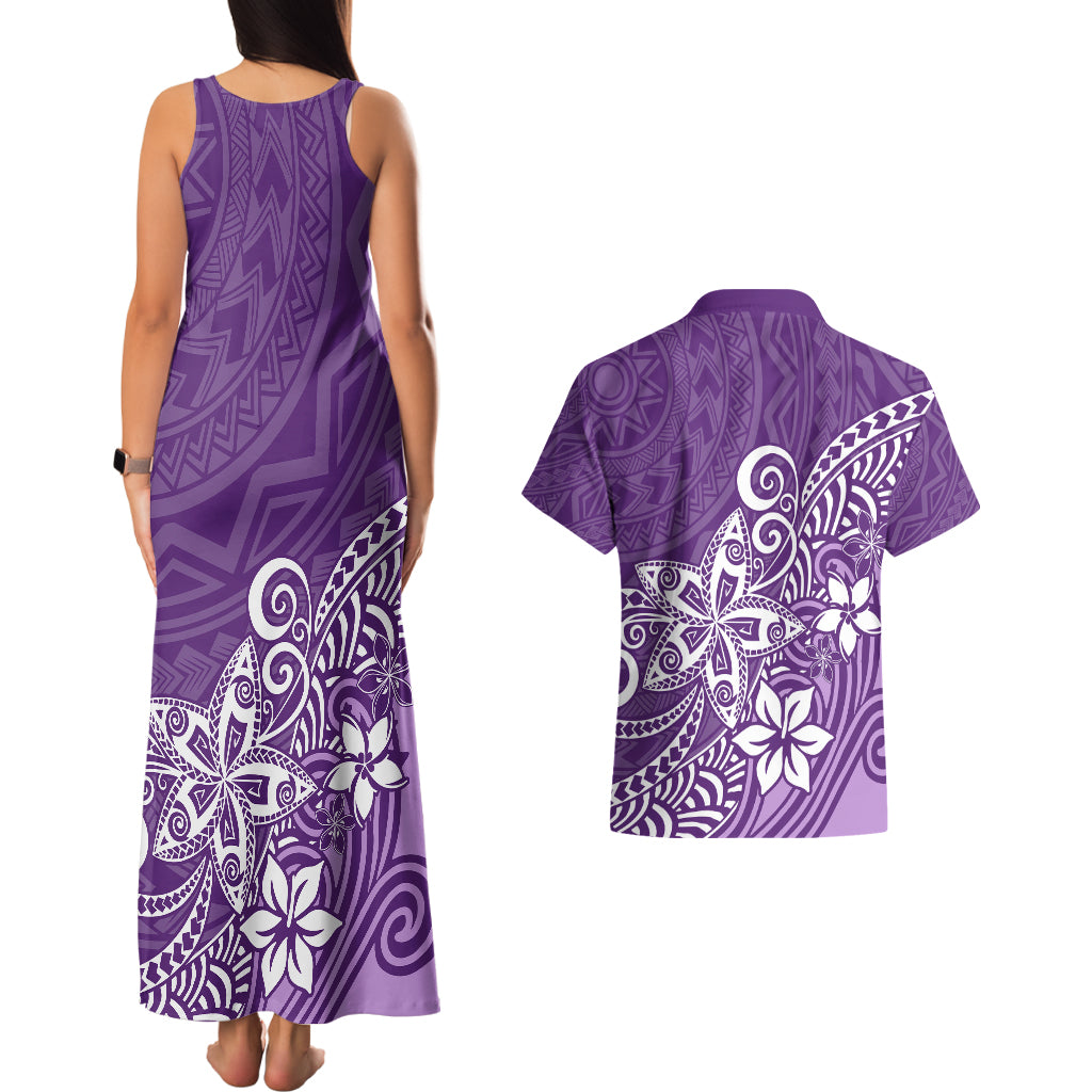 Polynesia Couples Matching Tank Maxi Dress And Hawaiian Shirt Plumeria Purple Curves LT7 - Wonder Print Shop