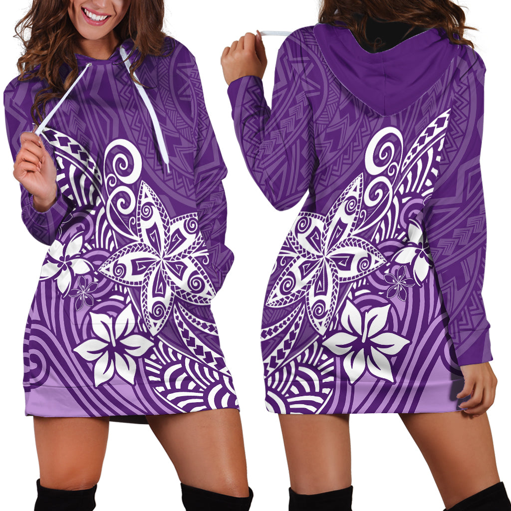 Polynesia Hoodie Dress Plumeria Purple Curves - Wonder Print Shop