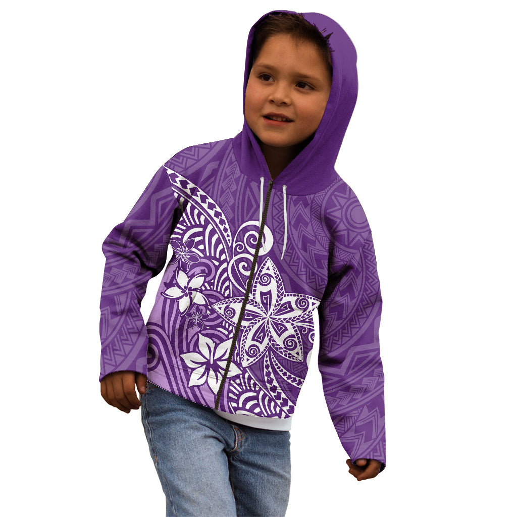 Polynesia Kid Hoodie Plumeria Purple Curves - Wonder Print Shop