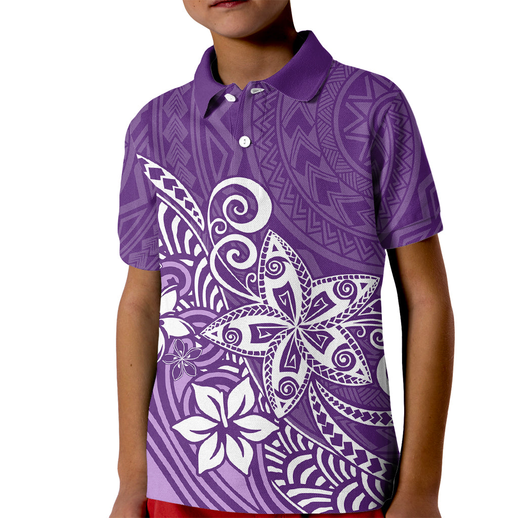 Polynesia Kid Polo Shirt Plumeria Purple Curves - Wonder Print Shop