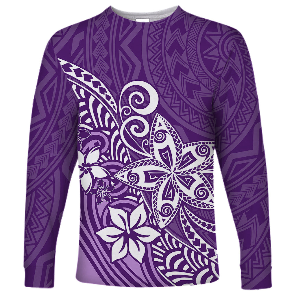 Polynesia Long Sleeve Shirt Plumeria Purple Curves - Wonder Print Shop