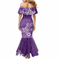 Polynesia Mermaid Dress Plumeria Purple Curves - Wonder Print Shop
