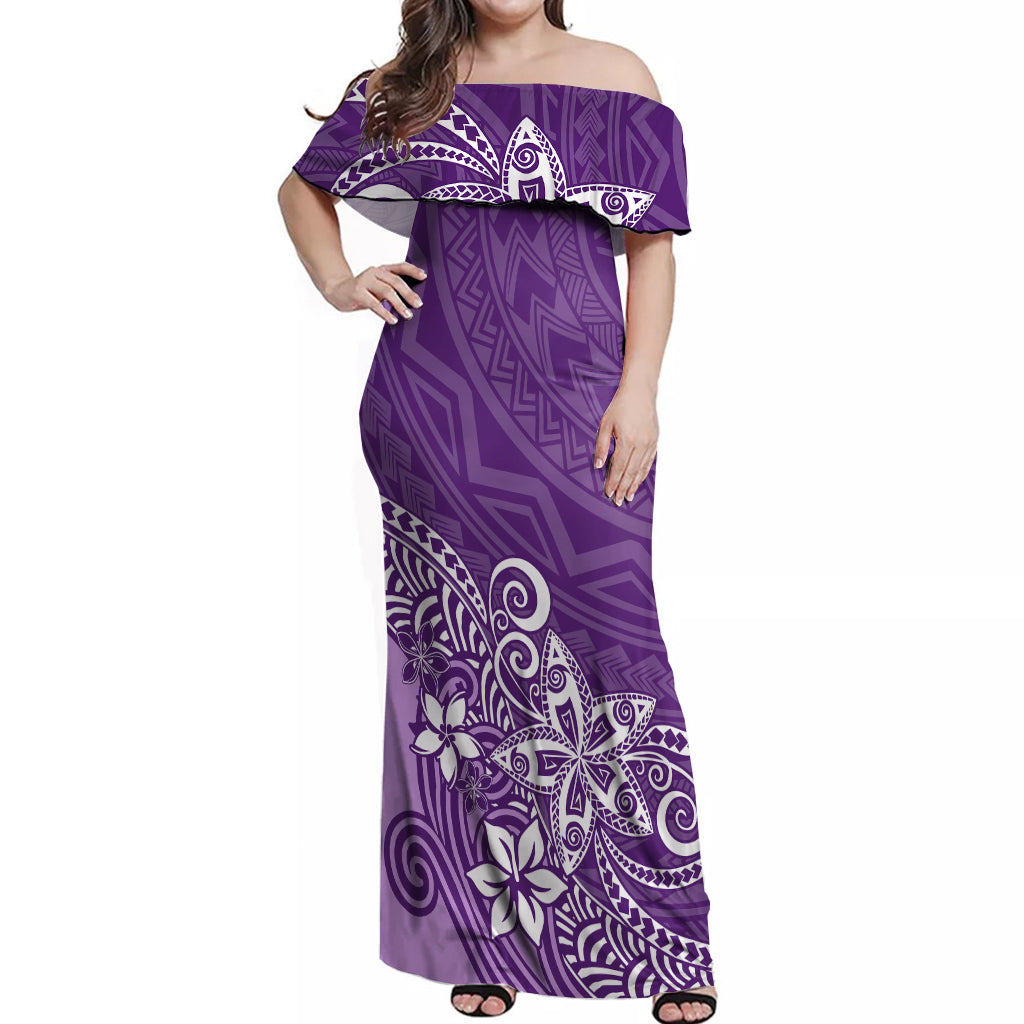 Polynesia Off Shoulder Maxi Dress Plumeria Purple Curves - Wonder Print Shop