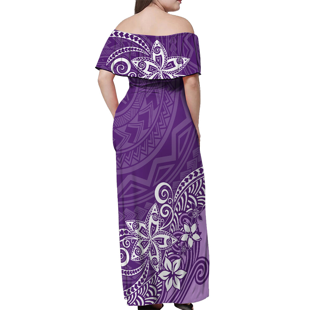 Polynesia Off Shoulder Maxi Dress Plumeria Purple Curves - Wonder Print Shop