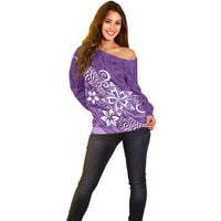 Polynesia Off Shoulder Sweater Plumeria Purple Curves - Wonder Print Shop