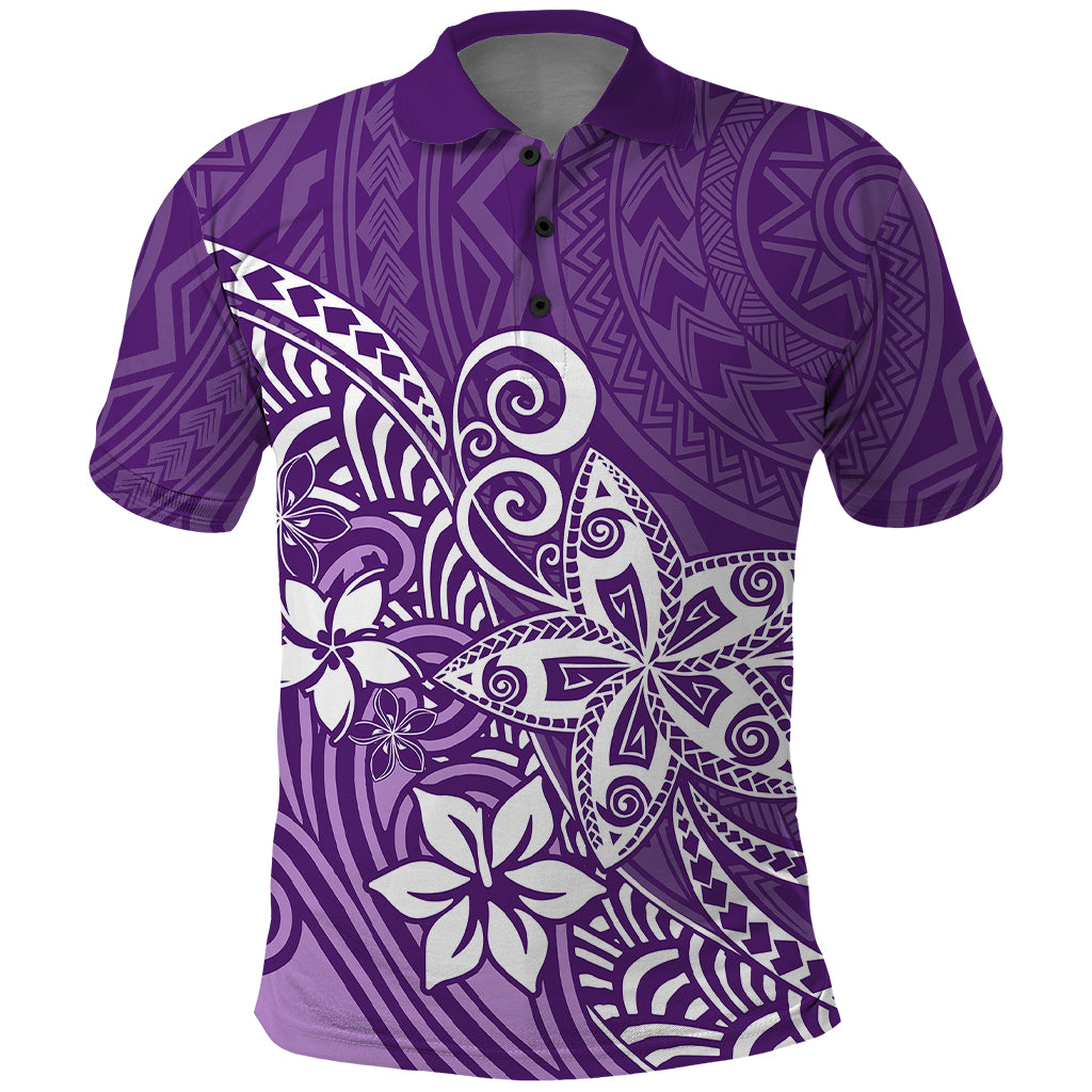 Polynesia Polo Shirt Plumeria Purple Curves - Wonder Print Shop