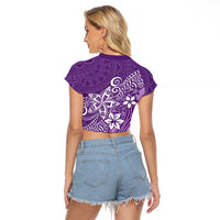 Polynesia Raglan Cropped T Shirt Plumeria Purple Curves - Wonder Print Shop