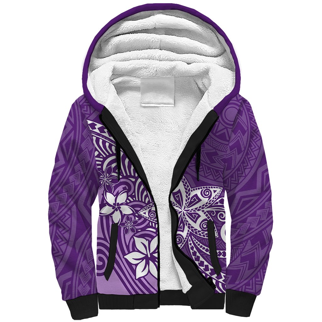 Polynesia Sherpa Hoodie Plumeria Purple Curves - Wonder Print Shop