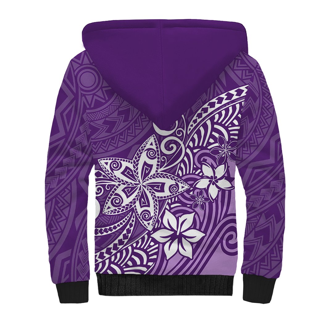 Polynesia Sherpa Hoodie Plumeria Purple Curves - Wonder Print Shop