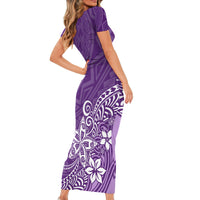 Polynesia Short Sleeve Bodycon Dress Plumeria Purple Curves - Wonder Print Shop