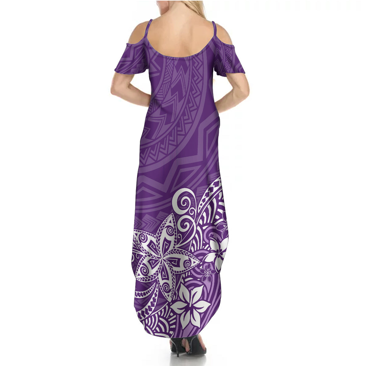 Polynesia Summer Maxi Dress Plumeria Purple Curves - Wonder Print Shop