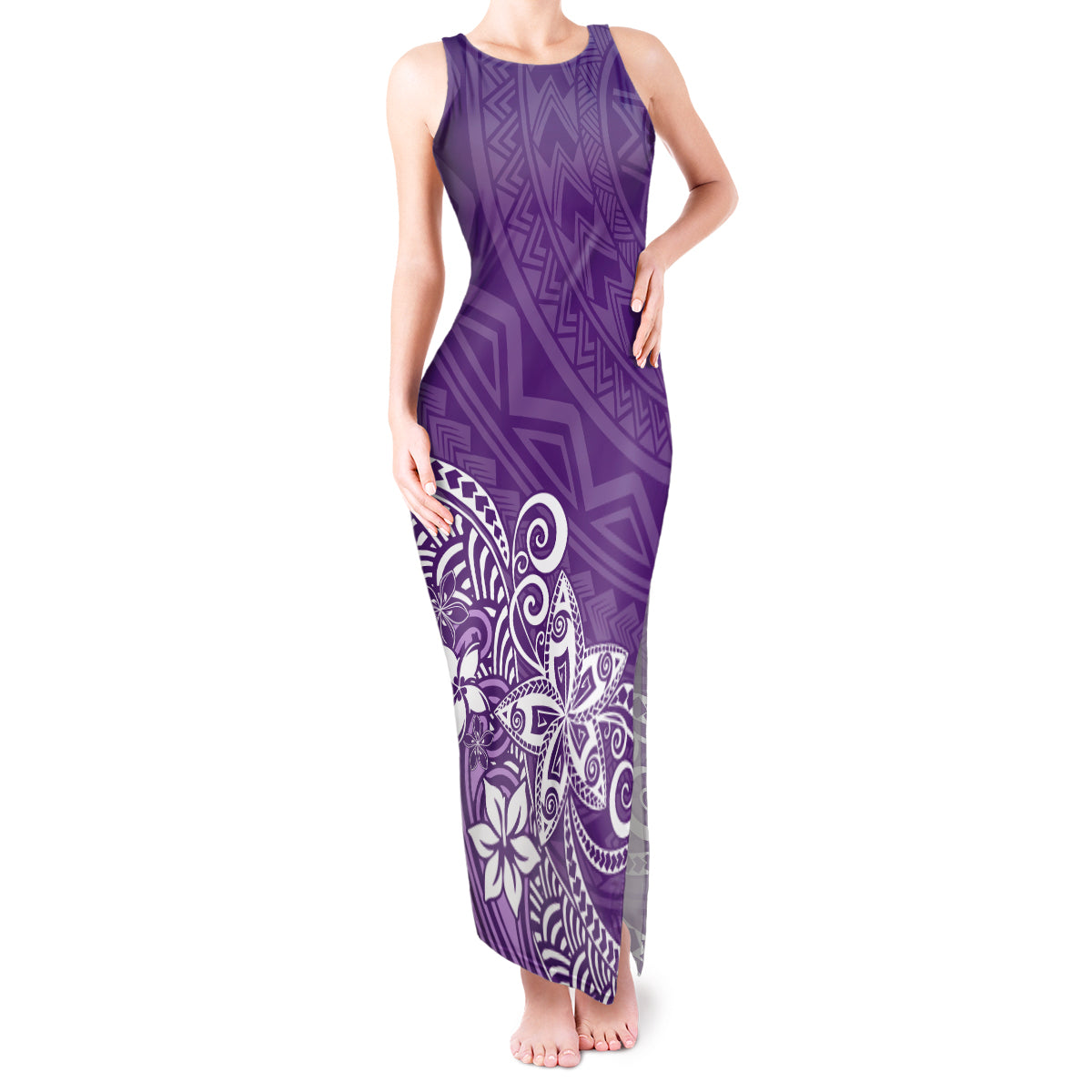 Polynesia Tank Maxi Dress Plumeria Purple Curves - Wonder Print Shop