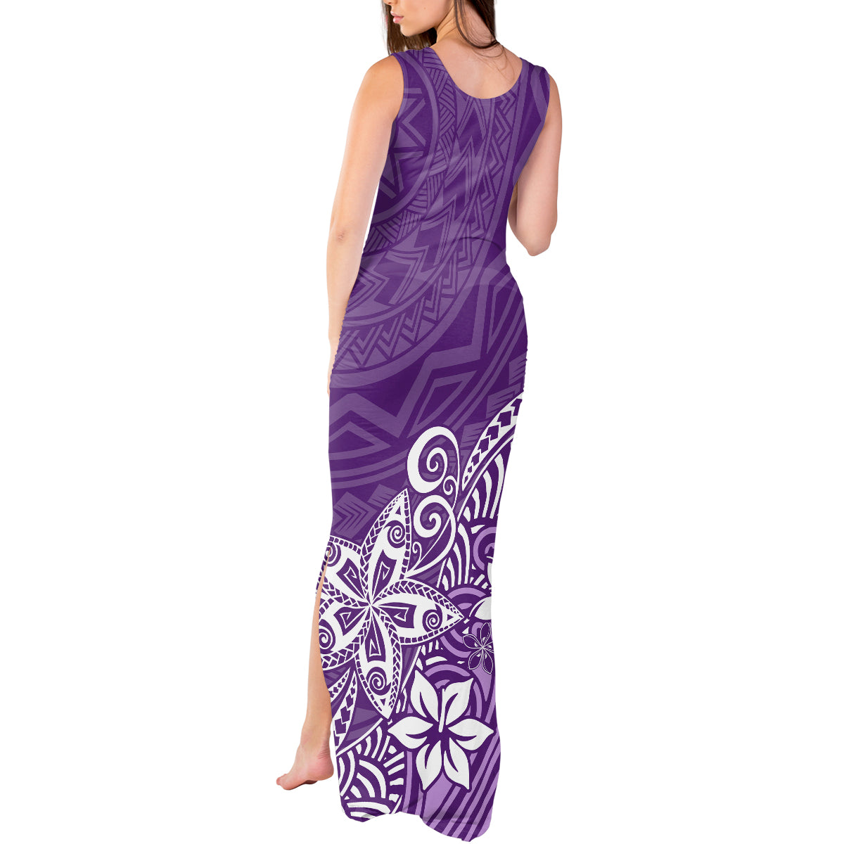 Polynesia Tank Maxi Dress Plumeria Purple Curves - Wonder Print Shop