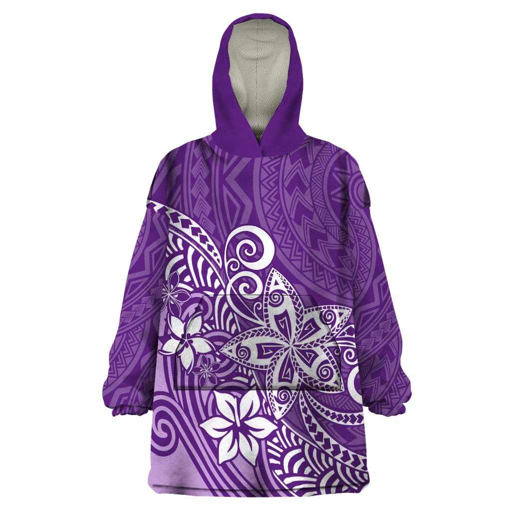 Polynesia Wearable Blanket Hoodie Plumeria Purple Curves - Wonder Print Shop