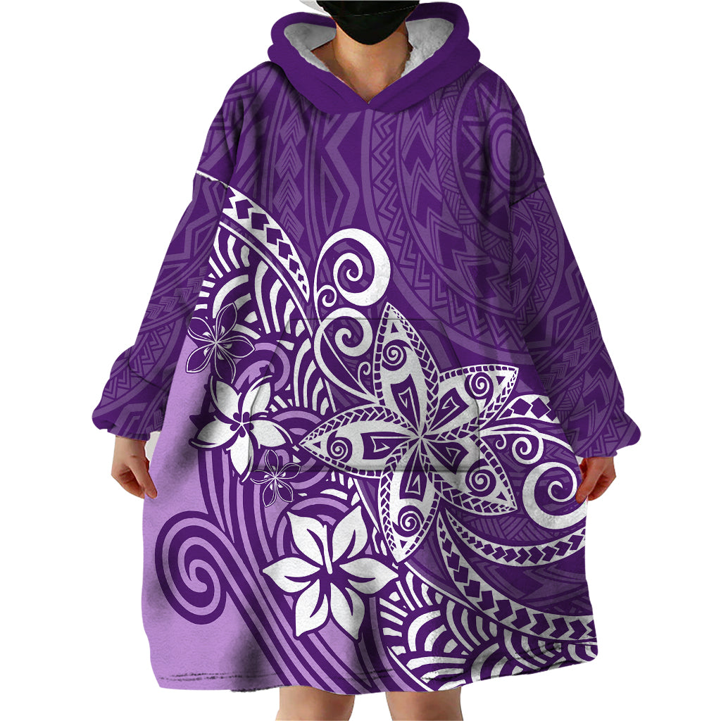 Polynesia Wearable Blanket Hoodie Plumeria Purple Curves - Wonder Print Shop