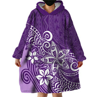 Polynesia Wearable Blanket Hoodie Plumeria Purple Curves - Wonder Print Shop