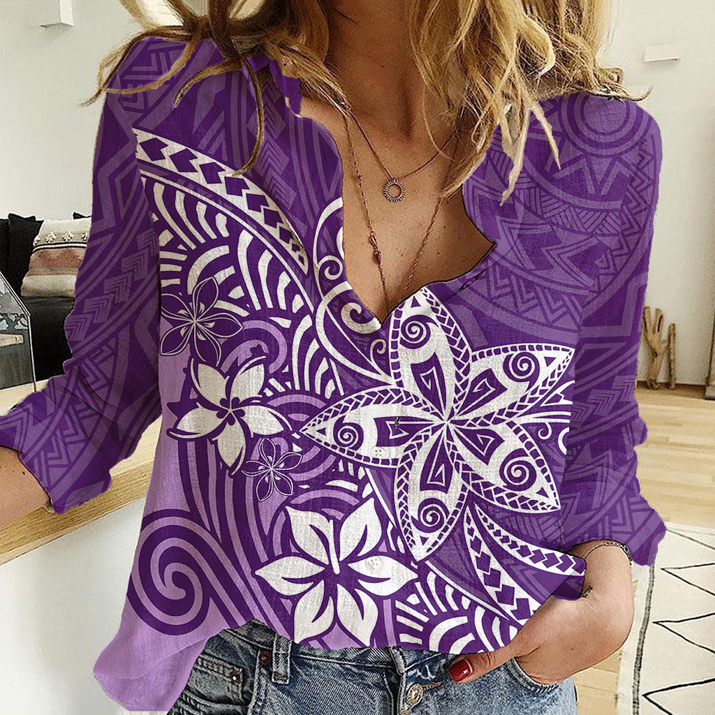 Polynesia Women Casual Shirt Plumeria Purple Curves - Wonder Print Shop